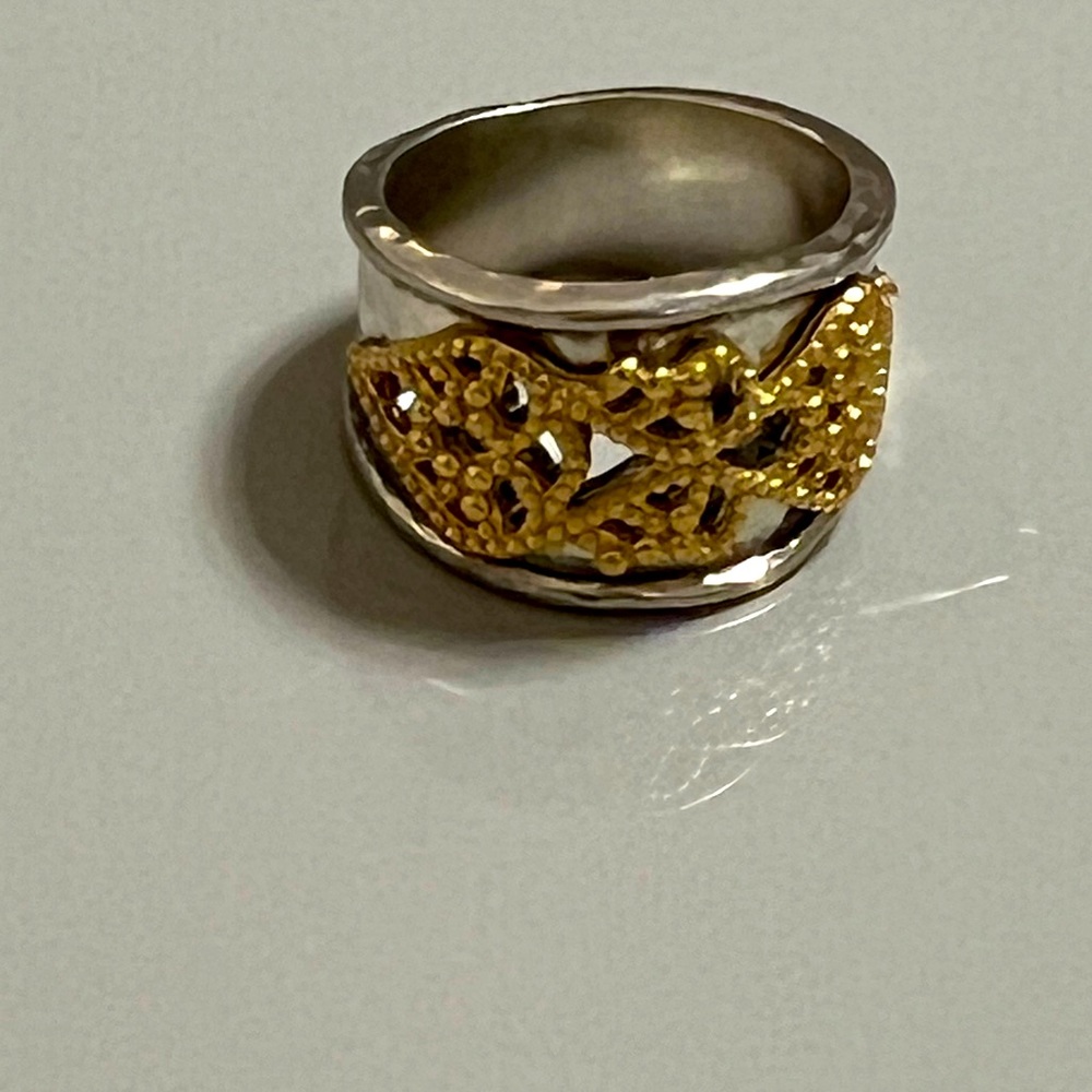 Or Paz Two-tone Sterling Silver & 14K Gold over Silver Filigree Lace Ring 6.25